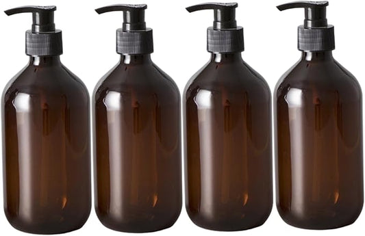 Pump Bottle Dispenser, 4PCS Soap Dispenser with Pump, 500ml/17oz Plastic Shampoo, Refillable Lotion Bottle for Cream