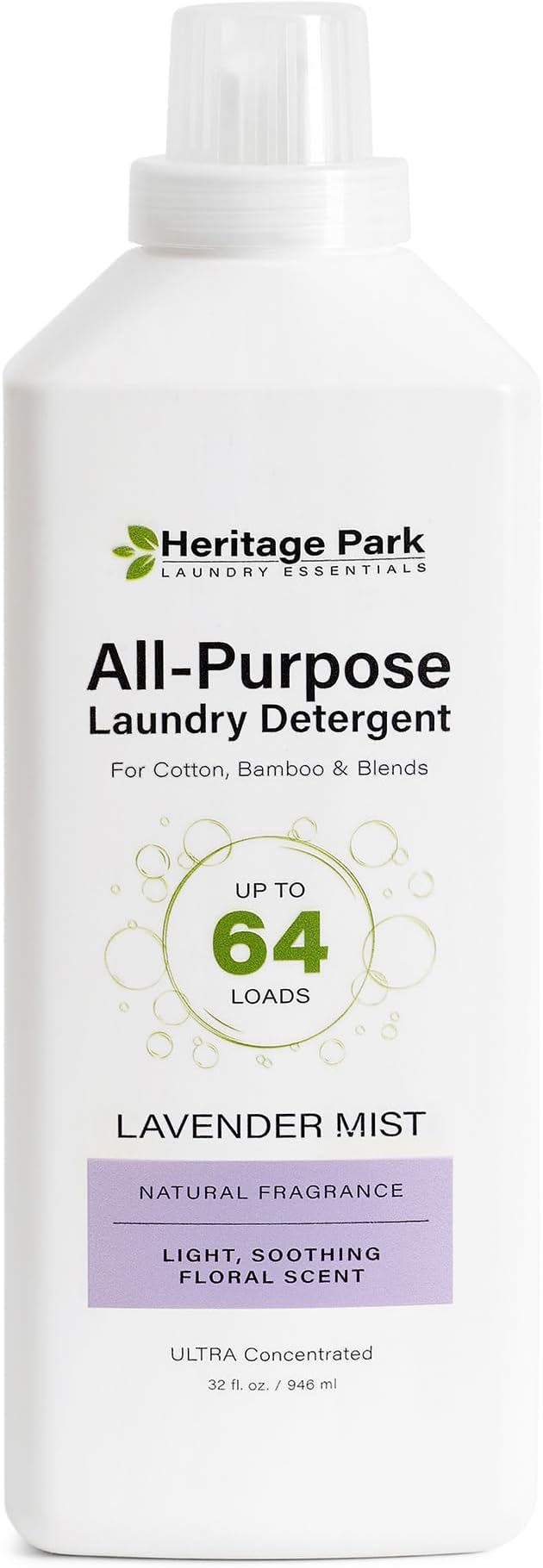 Heritage Park Luxury Laundry Detergent | Dermatologist Tested Plant based Natural & Enzyme Laundry Detergent | Sensitive Skin Friendly - Lavender Mist (32 fl oz)