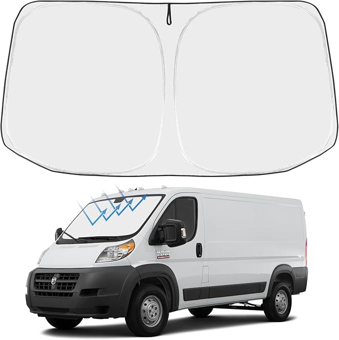 Proadsy 2025 Upgrade Windshield Sun Shade Custom Fit Dodge Ram Promaster 2014-2024 2025 4-Layer Foldable Front Sunshade Protector Sun Visor Blocks UV Rays Keep Car Cooler