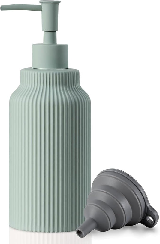 Modern Matte White Soap Dispenser for Bathroom，14oz Ceramic Soft Touch Hand Lotion Dispenser with Pump，Liquid soap Dispenser for Kitchen Rubber Paint (Green)