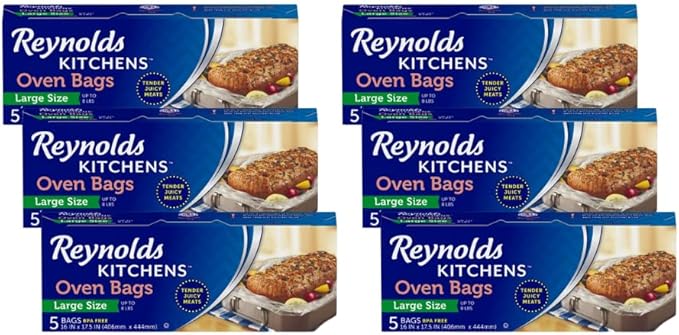 Reynolds B Oven Cooking Large Size for Meats & Poultry (up to 8-Pounds), 5 Count Boxes (Pack of 6) 30 Bags Total
