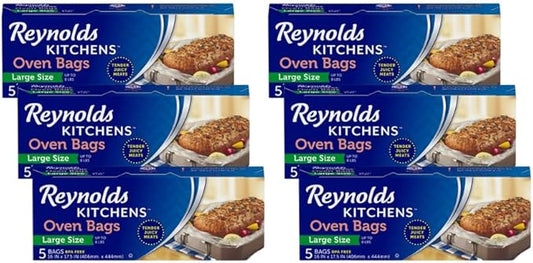 Reynolds B Oven Cooking Large Size for Meats & Poultry (up to 8-Pounds), 5 Count Boxes (Pack of 6) 30 Bags Total
