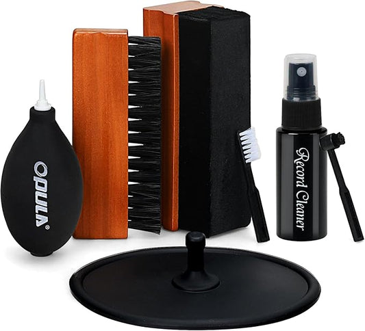 OPULA 7-in-1 Vinyl Record Cleaning Kit Complete - Vinyl Record Cleaner Solution - Velvet Brush - Microfiber Brush - Stylus Brush - Label Protector - Air Blower - Brush for Velvet, Restore LPs Album