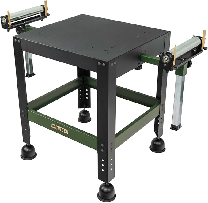 CUTECH 80201R Mobile Benchtop Machine Stand with Extension Rollers – Heavy-Duty Build, 7-Stop Adjustable Height, Extendable & Fine-Tunable Rollers, Adjustable Roller Height, Guide Rails, and Locking Wheels for Woodworking Machines
