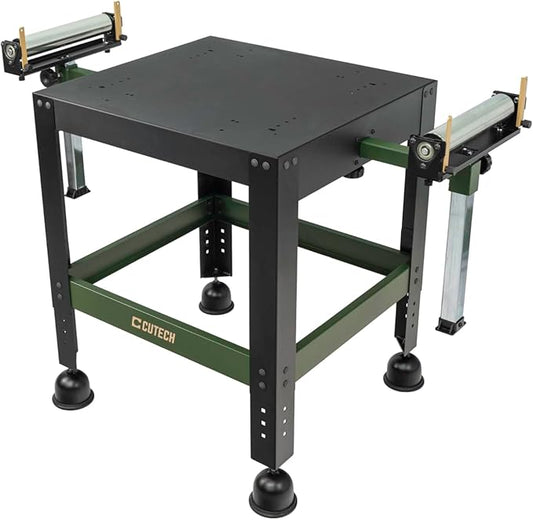 CUTECH 80201R Mobile Benchtop Machine Stand with Extension Rollers – Heavy-Duty Build, 7-Stop Adjustable Height, Extendable & Fine-Tunable Rollers, Adjustable Roller Height, Guide Rails, and Locking Wheels for Woodworking Machines