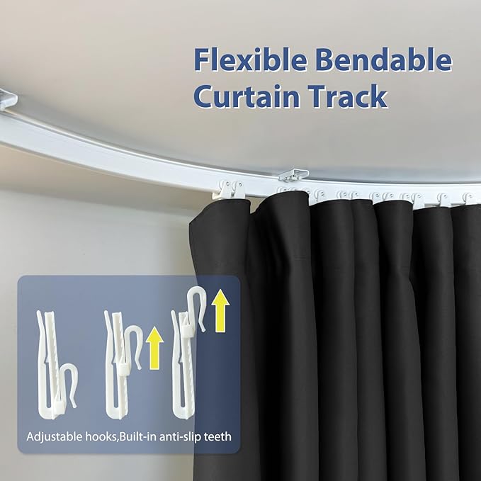 Room Divider Ceiling Mounted Curtains Track Sets Extra Wide Blackout Curtain Flexible Tracks for Bedroom Privacy Partition Separator, 1 Panel Black Drape and White Rail, W10 x H8ft