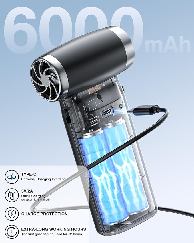 Electric Compressed Air Duster Cordless: 60 MPH High Wind Speed Mini Air Blower for Electronics Portable Computer Cleaner Hand Keyboard Cleaning Powerful Duster for Car, Fans and Other Sences