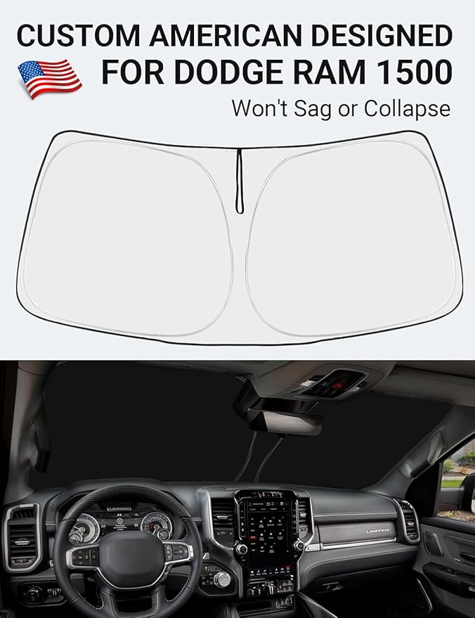 Proadsy 2025 Upgrade Windshield Sun Shade Custom Fit Dodge RAM 1500 2Dr 2019-2024 2025 4-Layer Foldable Front Sunshade Protector Sun Visor Blocks UV Rays Keep Car Cooler