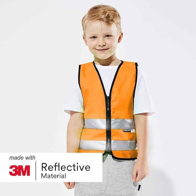 Salzmann Children's High Visibility Vest - Reflective Safety Vest with Zipper - Made with 3M Reflective Material