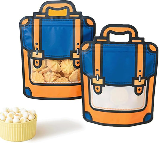 50 Pcs Resealable Stand Up Bule Backpack Bags, 6.3 x 8.2 Inch Food Storage with Handle, Clear Window, Reusable Zip Lock