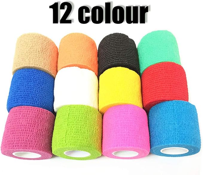 (12-Pack) 2” x 5 Yards | Self Adhesive Bandage Wrap, Kuvvfe Athletic Elastic Cohesive Bandage for Sports Injury,Strain,Knee & Wrist,Ankle Sprains & Swelling First Aid