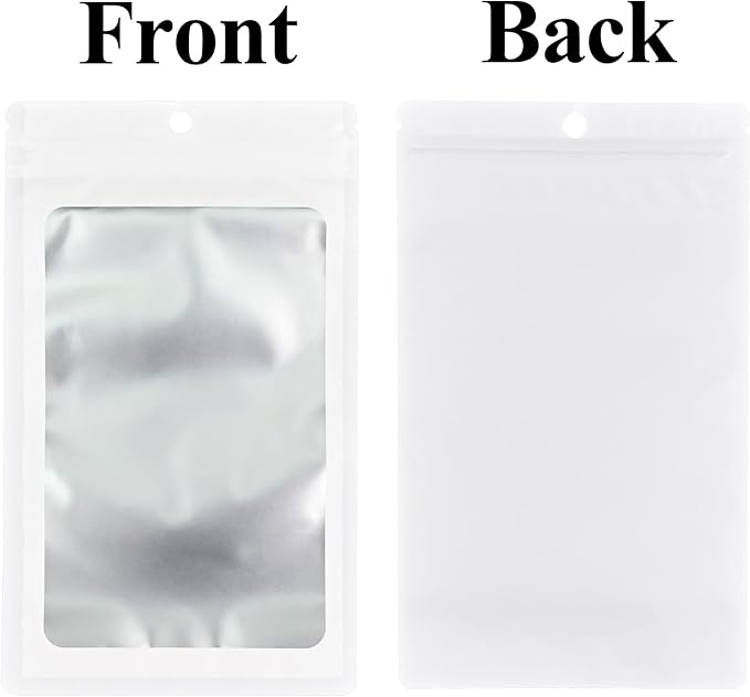 100 Pack Resealable Plastic Bags for Food Storage, Zipper Bags with Clear Front Window, Packaging Pouch for Small Business (White, 5.5x7.9 inch)