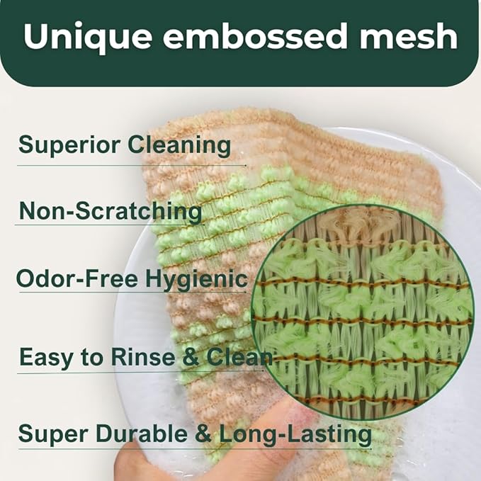 mibboom's Mesh Dish Scrubbers – Multipurpose Non-Scratch PLA Kitchen Sponges, Reusable & Long-Lasting Cleaning Pads, 4 Pack (7.6 x 7.4 in)