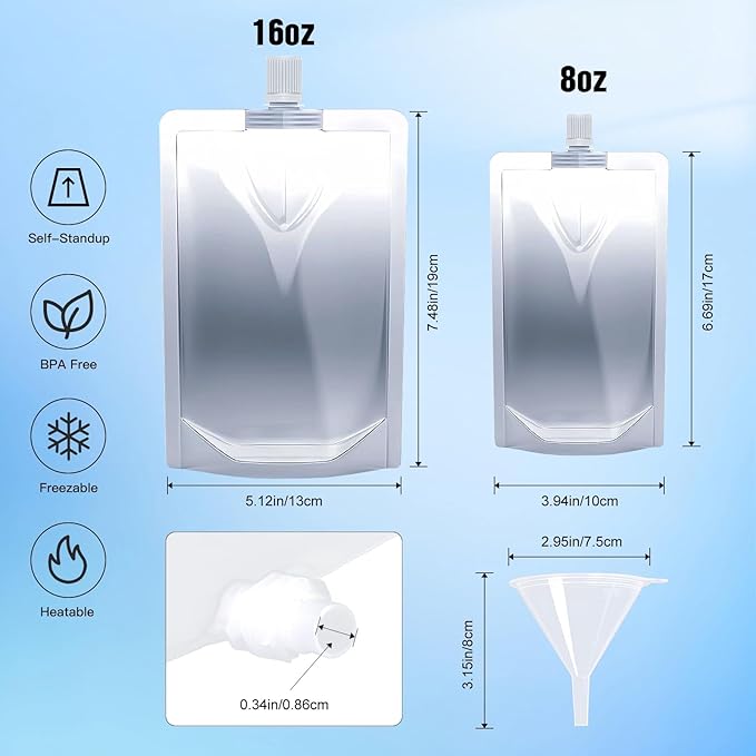 100PCS 8OZ Plastic Flasks,Reusable Drink Pouches with Funnel,Spouted Drinking Bags for Liquid Beverage Juice,Leak-Proof Food Grade for Travel Outdoor Sports Concert Cruise Events