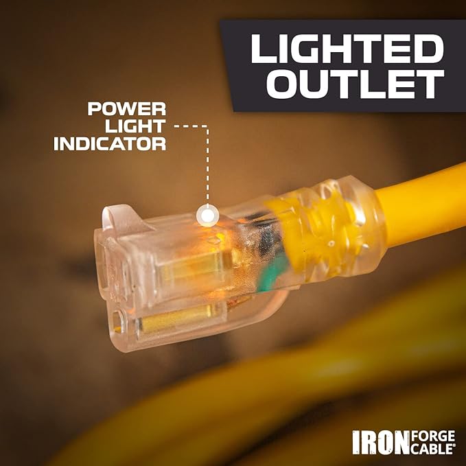 Iron Forge Cable Outdoor Extension Cord 25 Ft, 2 Pack - 10 Gauge Heavy Duty Extension Cord, 15 AMP, 10/3 Yellow Cable SJTW Weatherproof with 3 Prong