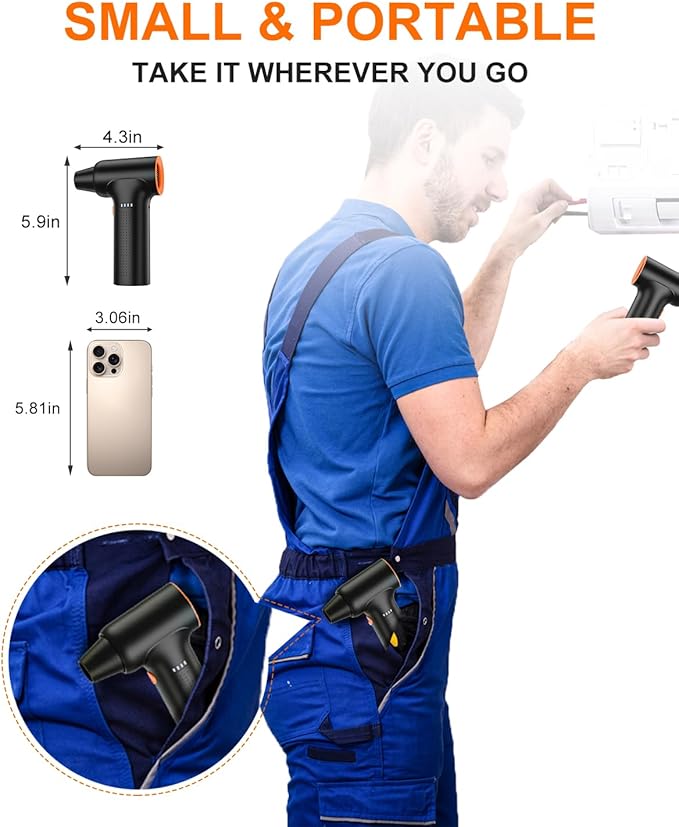 Compressed Air Duster - High Speed 300000RPM Electric Air Duster,120M/S 3 Gear 10000mAh Rechargeable Cordless Air Blower Turbo Fan, Jet Dry Blower for PC Computers Car Electronics