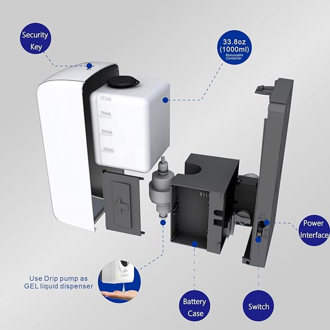 Automatic Hand Sanitizer Dispenser Wall Mount, Liquid Hand Sanitizer Spray Dispenser, 33oz/1000ml Touchless Hand Soap Dispenser for Commercial Industrial Hospitals Office Public