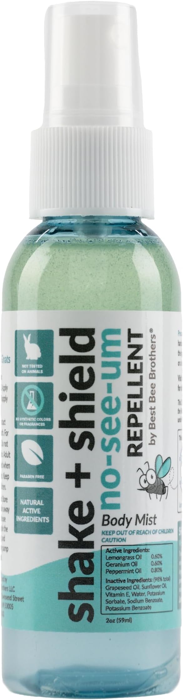 Best Bee Brothers Shake + Shield No-See-Ums Gnat Spray – Non-Greasy Bug Spray Body Mist Made with Plant-Based Ingredients, 2 Oz.