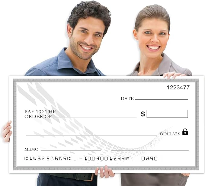 Big Check Large Check - 30" x 16" Reusable Giant Check Big Checks for Presentations for Awards,Giant Fake Check for Endowment Donations, Large Blank Oversized Check Cardboard