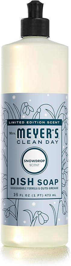 MRS. MEYER'S CLEAN DAY Liquid Dish Soap, Biodegradable Formula, Snowdrop, 16 fl. oz