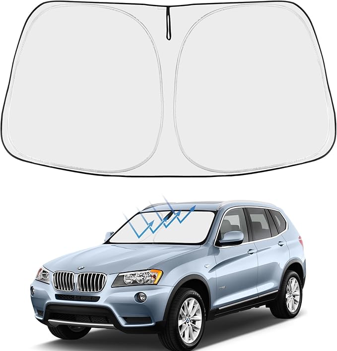 Proadsy 2025 Upgrade Windshield Sun Shade Custom Fit 2017-2011 BMW X3 4-Layer Foldable Front Sunshade Protector Sun Visor Blocks UV Rays Keep Car Cooler