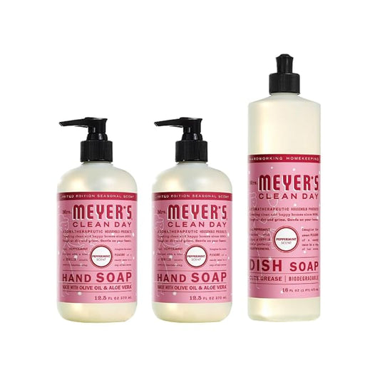Mrs. MEYER'S CLEAN DAY Variety, 2 Liquid Hand Soap 12.5 OZ, 1 Liquid Dish Soap, 16 FL OZ, 1 CT (Peppermint)