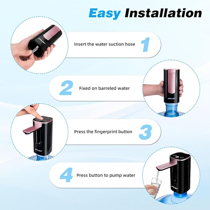 Water Dispenser for 5 Gallon Bottle with Digital Display, 4 Dispense Modes, Portable USB Charging Electric Water Pump, Foldable Spout, Food-Grade Water Jug Pump for Home, Office, RV, Campin-Rose Gold