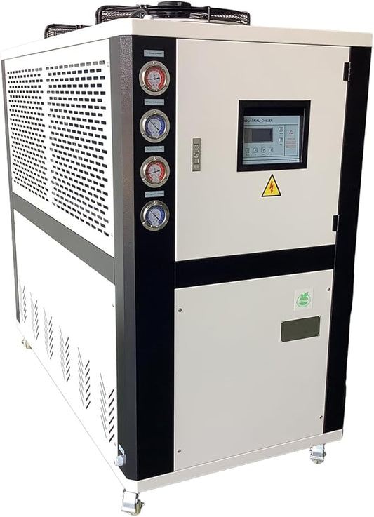 10HP Industrial Air-Cooled Water Chiller 220V 3-Phase 60hz |121,472 BTU Cooling Capacity, R407C Refrigerant, Precise Temperature Control 41°F-95°F for Industrial Process Cooling