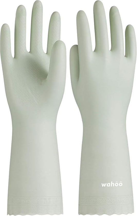 LANON wahoo Skin-Friendly Cleaning Gloves, Dishwashing Kitchen Gloves with Cotton Flocked Liner, Reusable, Non-Slip, Canary Green, Small