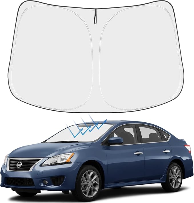 Proadsy 2025 Upgrade Windshield Sun Shade Custom Fit Nissan Sentra 2013-2019 4-Layer Foldable Front Sunshade Protector Sun Visor Blocks UV Rays Keep Car Cooler