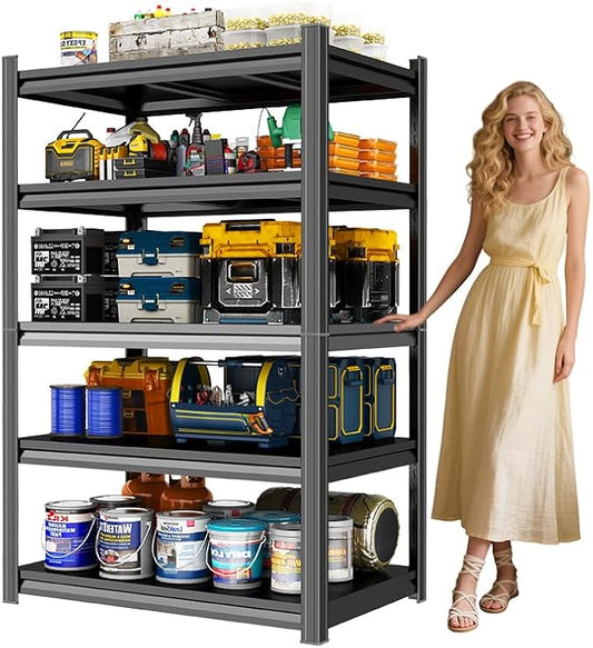 35.5" W Storage Shelves Heavy Duty, 2500LBS Metal Garage Shelving Units, 5 Tier Storage Rack Shelf, Steel Industrial Shelving, Adjustable Standing Shelf for Basement, Warehouse, Black