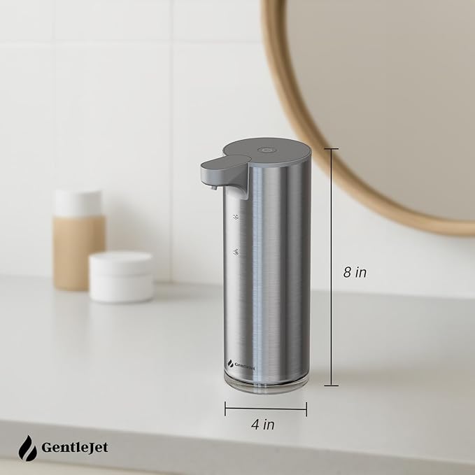 EasyFoam Automatic Foaming Soap Dispenser - Rechargeable Automatic Soap Dispenser Touchless for Bathroom or Kitchen, Motion Sensor, 2 Levels, IPX5 Water-Resistant, 9.5oz (Silver)