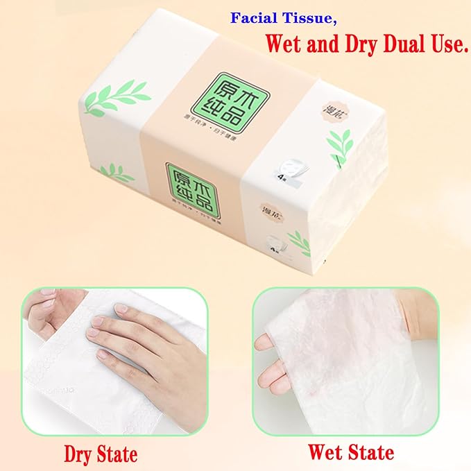 Pack of 6, Soft Small Facial Tissue, Toilet Paper, Disposable Napkin, Bag Cover NOT Box, White Facial Paper, Material Native Wood Pulp Fiber NOT COTTON, 4-Ply