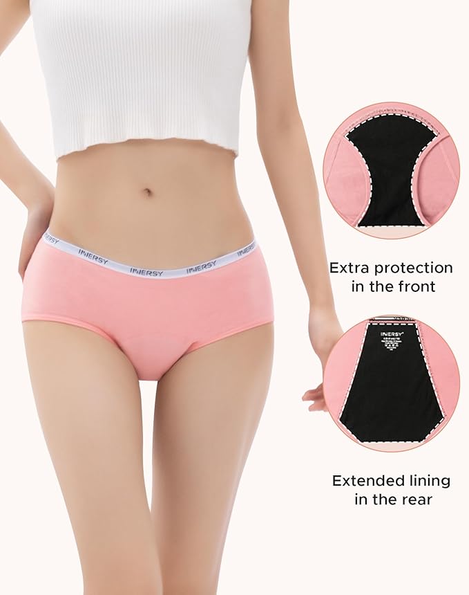 INNERSY Period Underwear for Teens Girls Cotton Leak-Proof Menstrual Panties 3-Pack