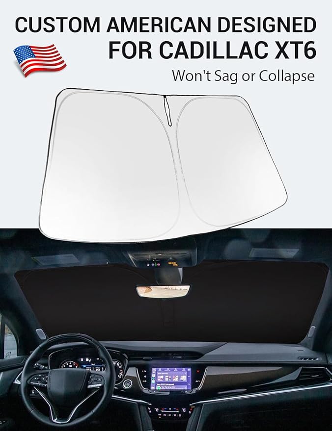 Proadsy Windshield Sun Shade for Cadillac XT6 2020-2023 2024 2025 Foldable Front Sunshade Protector Sun Visor Blocks UV Rays Keep Car Cooler
