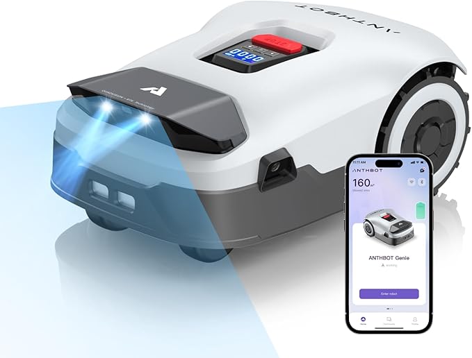 ANTHBOT Genie1000 Robot Lawn Mower - NO Wire, Full Band RTK+4-Eye Vision Robotic Lawnmower for 0.51 Acre, Auto Mapping, Multi-Zone Management, Accurate Obstacle Avoidance, Intelligent Path Planning