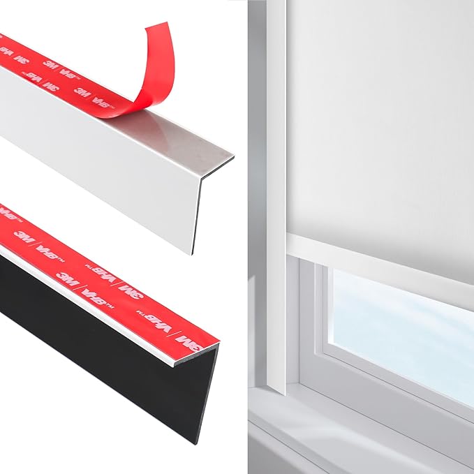 100% Blackout PVC Light Blocking Strip for Window Shades and Blinds Both Sides Tracks for Blackout Shades Easy to Install for BedroomGreat for Bedroom Nursery (L-Shaped White-2pcs, 80")