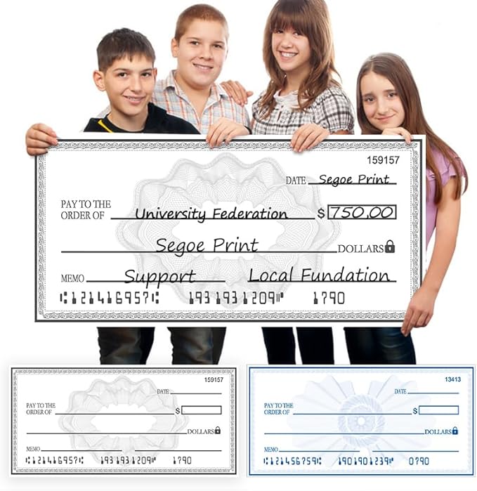 Giant Check Oversized 40"x16" Dry Erase Ceremony Check | School Award Plaque & Fundraising Progress Tracker | Reusable Waterproof Sign for Classrooms