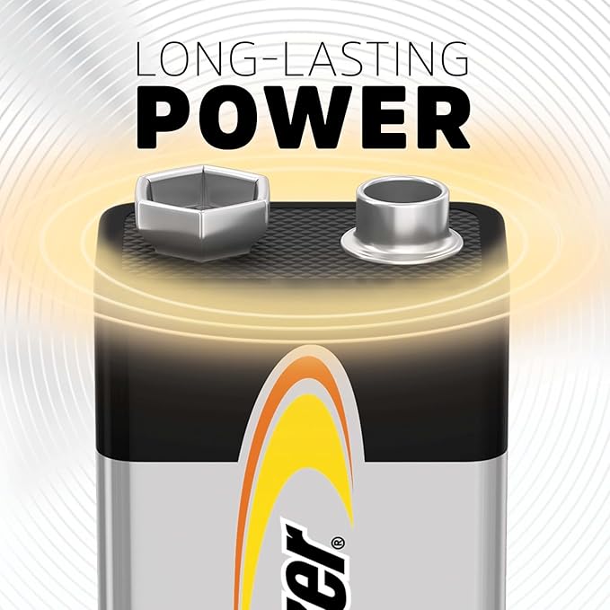 Energizer Alkaline Power 9 Volt Batteries (8 Pack), Long-Lasting Alkaline 9V Batteries