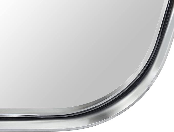 GRACTO 20x30 inch Brushed Nickel Stainless Steel Metal Framed Bathroom Mirror for Wall Mounted Rounded Rectangular Bathroom Vanity Mirror