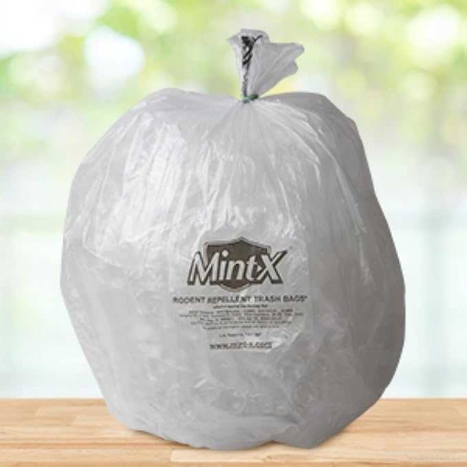 Mint-X Rodent Repellent Trash Bags, 1.3 Mil, Flat Seal, 58" Height x 38" Length, Clear (Pack of 100) (MX3858XHC)