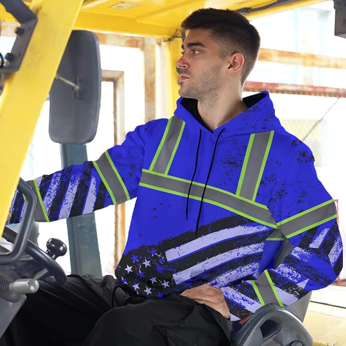 Color US Flag High Visibility Hoodie for Men Women Reflective Tapes Safety Workwear for Worker Runner Patriotic