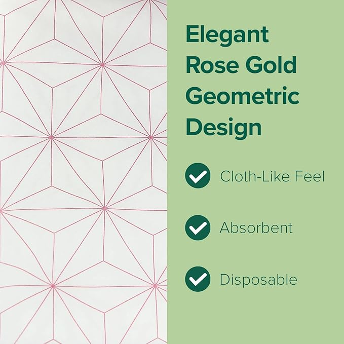 SimuLinen Rose Gold Geometric Disposable Paper Towels for Bathroom - Cloth-Like, Soft, Single-Use, Linen Feel, 12x17", 100ct (Made in Germany)