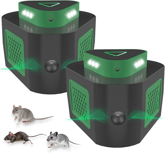 2 Pack Mice Rat Repellent for House Rodent Repellent Ultrasonic Mouse Deterrent,360°Mice Trap for House Indoor,Mouse Repellent with Flashing Light for Attic Garage Basement Crawlspace,4 Mode Switching