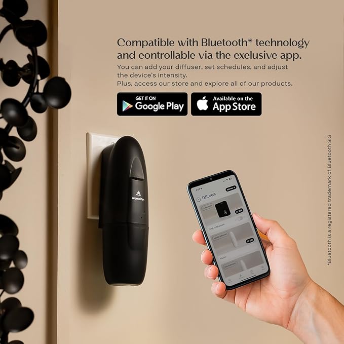 AromaPlan 5 Star Collection 2025 Plug in Diffuser (2 Fragrances Included)-Cold Air & Waterless Diffusers for Home & Office- Silent Wall Diffuser Plug in, Bluetooth App Control, 500 sq. ft (Black)