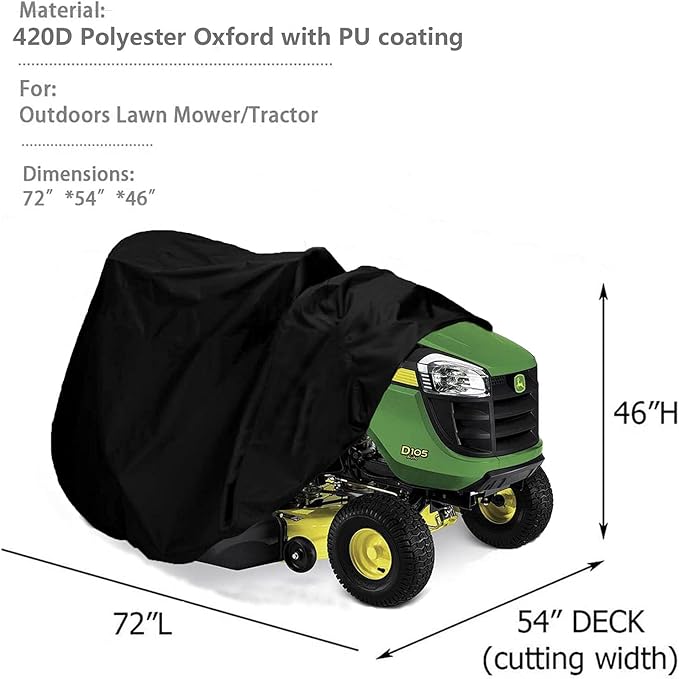 Riding Lawn Mower Cover, Waterproof Tractor Cover Fits Decks up to 54",Heavy Duty 420D Polyester Oxford, Durable, UV, Water Resistant Covers for Your Rider Garden Tractor Outdoor Lawn Mower Storage