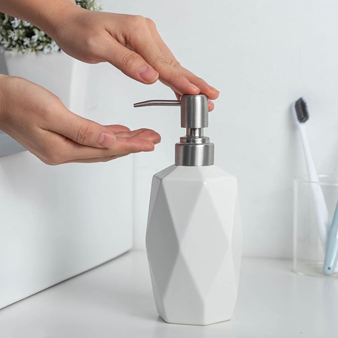 Soap Dispenser, 13.5oz Ceramic Soap Dispenser Bathroom for Kitchen & Bathroom (White, 2 Pack)