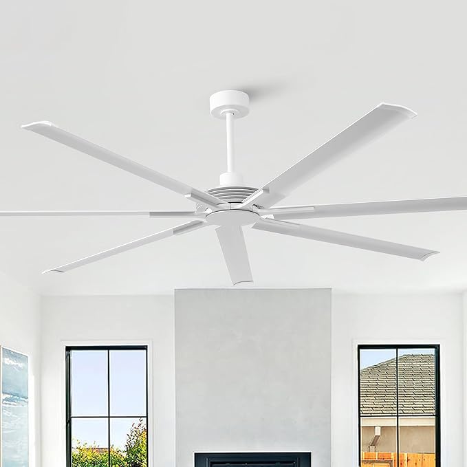 Industrial Ceiling Fans with Remote Control, 100 Inch White DC Motor Ceiling Fans without Lights for Living Room Shop Garage Bedroom Indoor Outdoor, 6-Speed Reverse/Forward, Dimmable, 3CCT, Timer