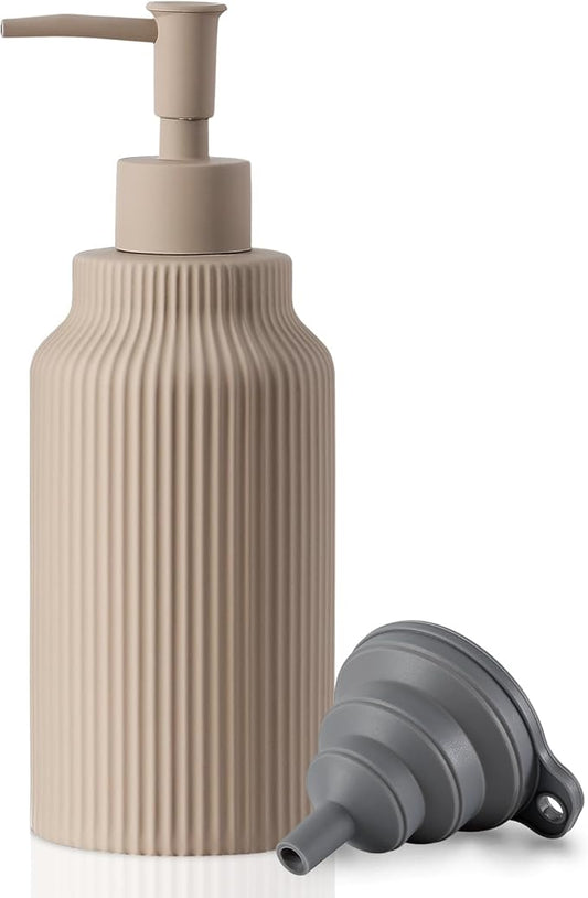 Modern Matte White Soap Dispenser for Bathroom，14oz Ceramic Soft Touch Hand Lotion Dispenser with Pump，Liquid soap Dispenser for Kitchen Rubber Paint (Khaki)