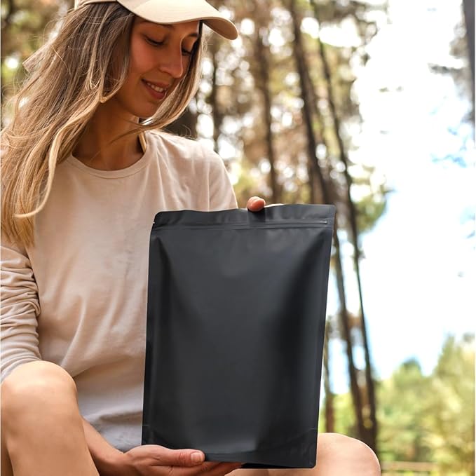 50 Pack Matte Black Stand Up Food Storage Bags – 5 Mil 8x12 Inches Resealable Food Storage Zipper Pouch Bag, Large Heat Sealable Plastic Foil Packaging Pouches